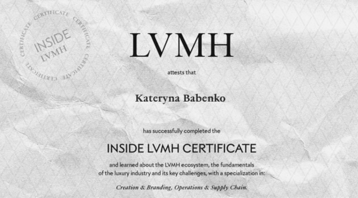 Inside LVMH certificate